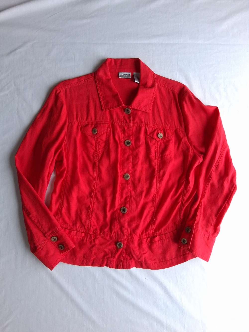 Linen jacket Lightweight red Button Up  women’s Size Large